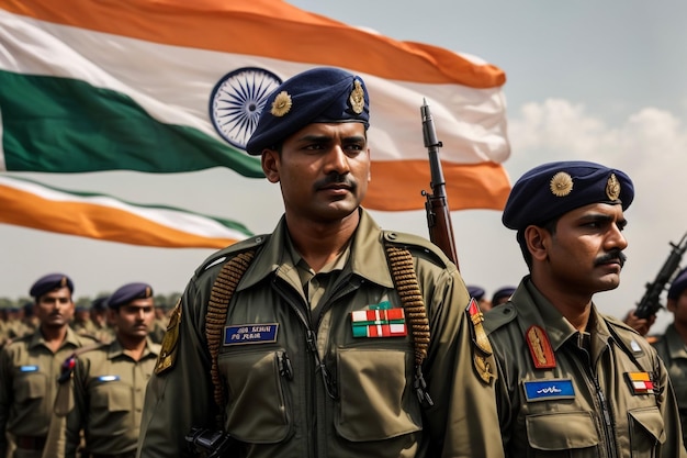 Photo indian army soldier holding waving indian flag in uniform concept national pride patriotism free