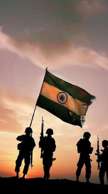 Photo indian army with indian flag