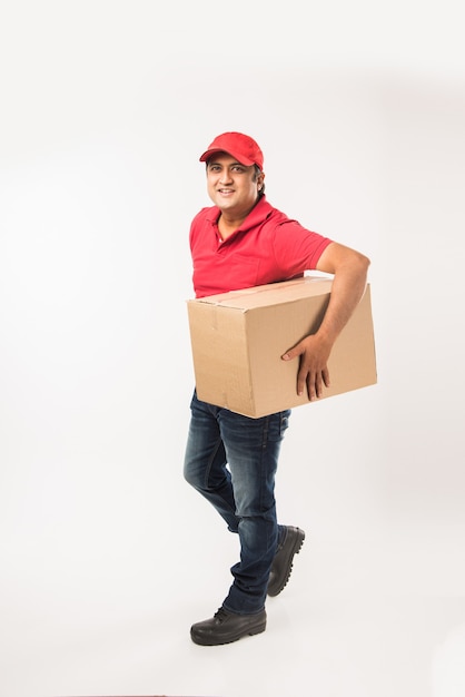 Indian or Asian Handsome Delivery Man with Box and Check List, isolated