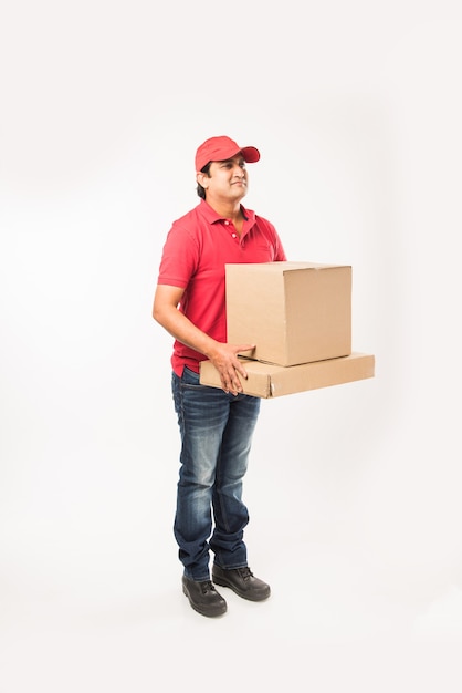 Indian or Asian Handsome Delivery Man with Box and Check List, isolated