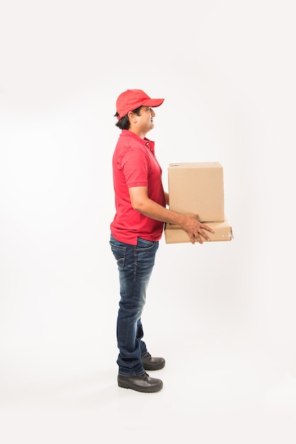 Indian or Asian Handsome Delivery Man with Box and Check List, isolated