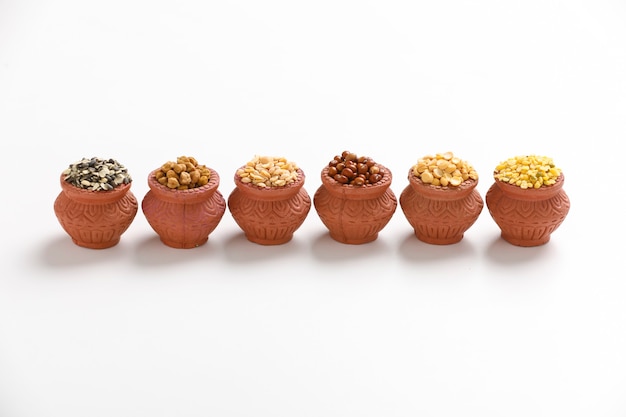 Indian Beans and Pulses in bowl on white background