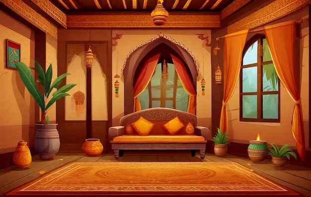 Photo indian bedroom vector scene cartoon background