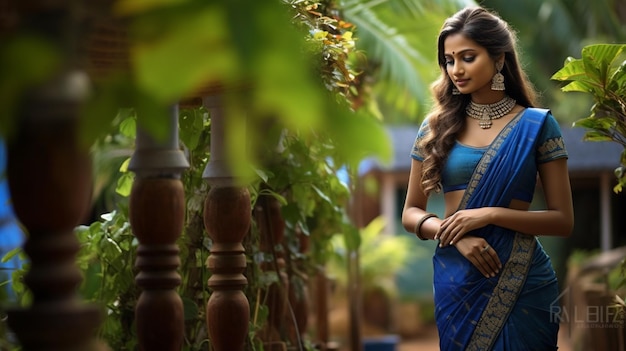 Photo indian bhabhi hot blue saree image ai generated art