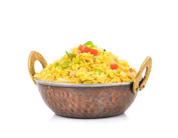 Indian Breakfast Dish Poha on White Background