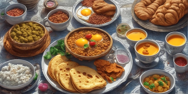 Indian Breakfast Ultra Hd Realistic Vivid Colors Highly Detailed Uhd Drawing Pen And Ink Perf