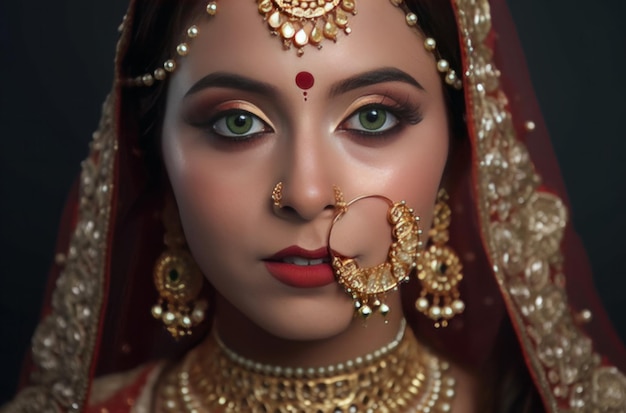 インドの花嫁の女の子のアジアンドレスGenerate Ai