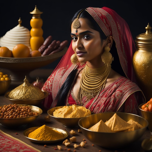 a Indian bride with indian food