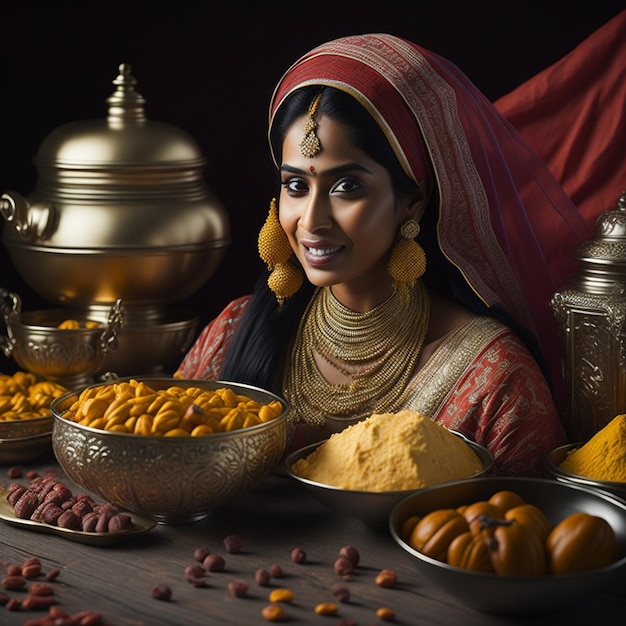 a Indian bride with indian food