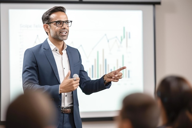 Indian businessman showing graph in the meeting