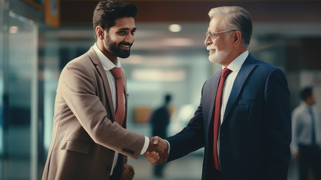 Indian businessman wearing traditional drees handshake in the office