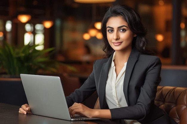 Indian businesswoman or corporate employee using laptop