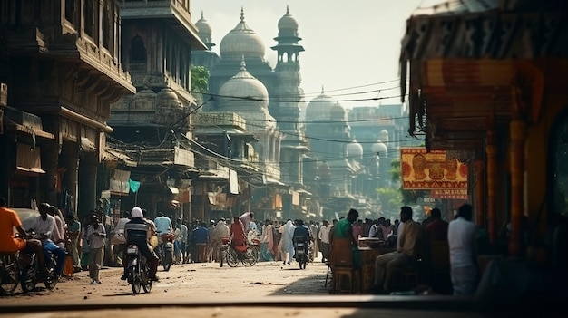 Photo indian busy street in day time