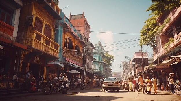 Photo indian busy street in day time