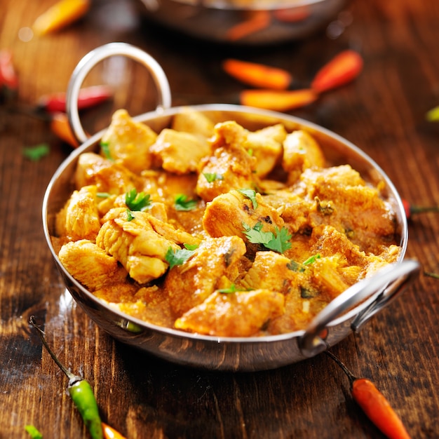 Indian chicken curry in a balti dish