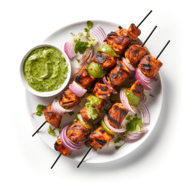 Indian chicken tikka kebabs marinated in spices and yogurt and roasted in tandoor
