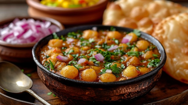 Foto l'indiano chole bhature è stato servito caldo in un ristorante di delhi