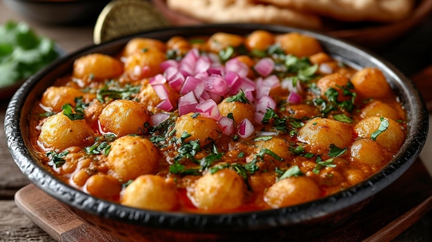 Indian Chole Bhature served hot at a Delhi eatery