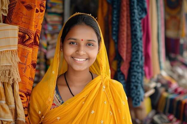 indian clothes seller woman bokeh style background