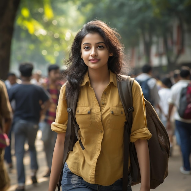 an indian college young girl going to college