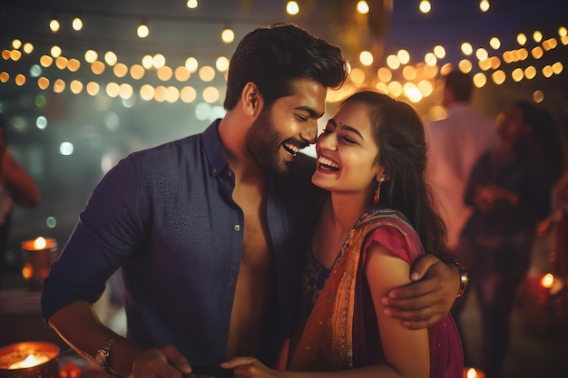 Indian couple celebrating diwali festival