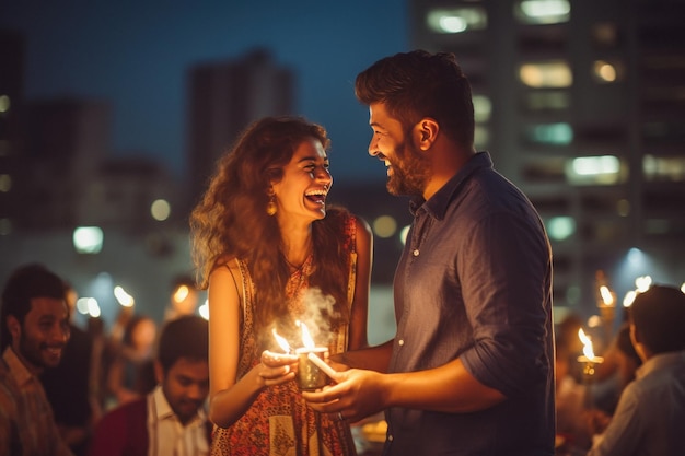 Indian couple celebrating diwali festival