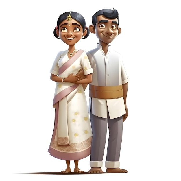 Indian couple in traditional clothes on a white backgroundvector illustration