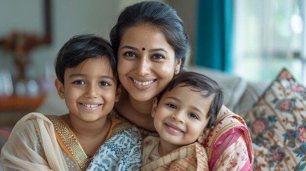 Photo indian couple with children