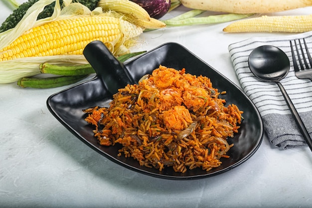 Indian cuisine Biryani rice with prawn
