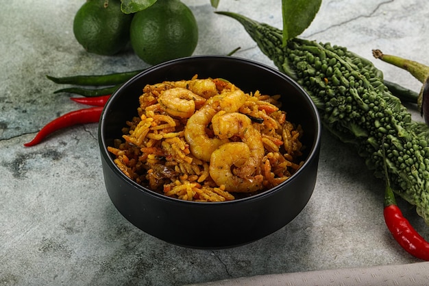 Indian cuisine briani with prawns