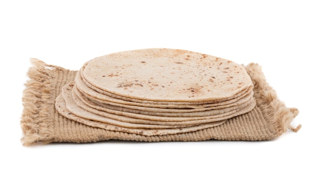 Indian Cuisine Chapati on White Background