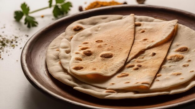 Indian cuisine chapati on white background