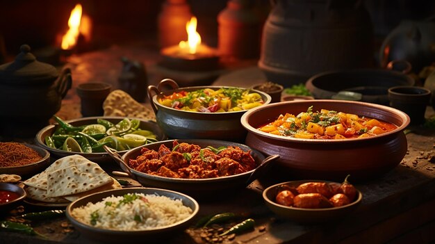 indian cuisine food on a table in a restaurant