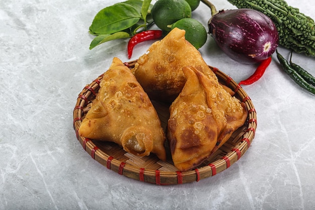 Indian cuisine fries crispy samosa