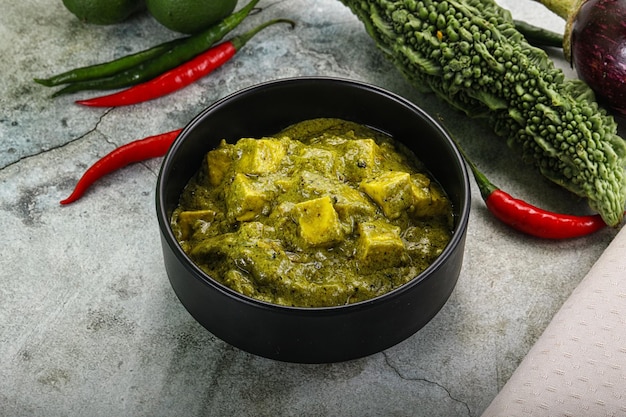 Indian cuisine palak paneer cheese with spinach