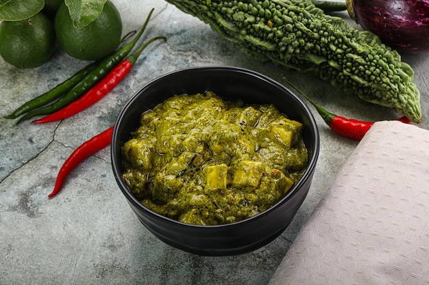 Indian cuisine palak paneer cheese with spinach