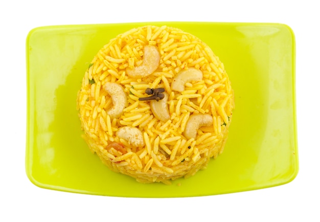 Indian Cuisine Pulao on White Background