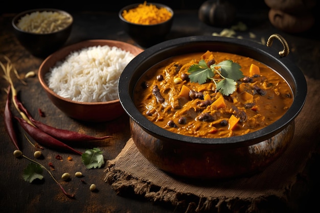 Indian cuisine's classic curry with rice