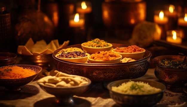 Foto la cultura indiana celebra la spiritualità attraverso una festa a lume di candela generata dall'intelligenza artificiale