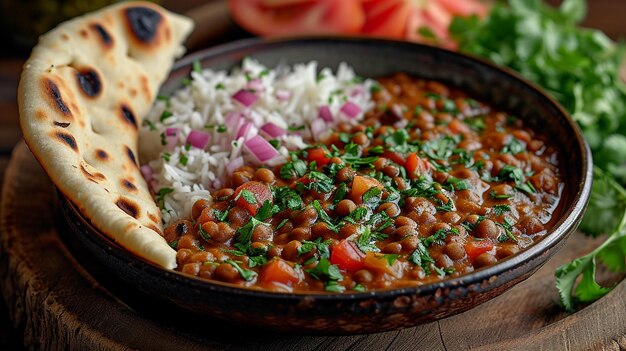 Indian Dal Makhani with butter naan in a dhaba