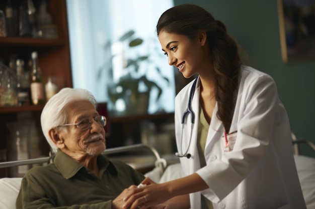 Indian doctor with patient in hospital or clinic