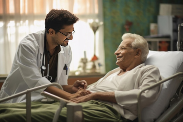 Indian doctor with patient in hospital or clinic