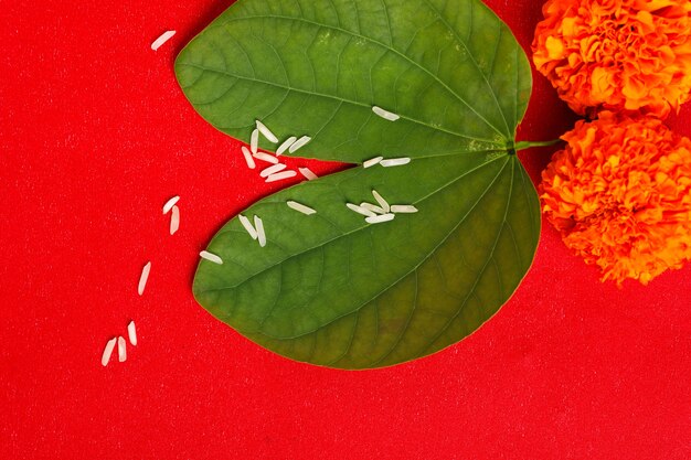 Indian dussehra leaves with rice