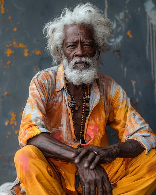 Photo an indian elderly men in a flat white wallpaper