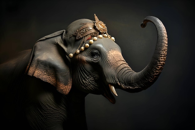 회색 배경의 인도 코끼리 Generative AI