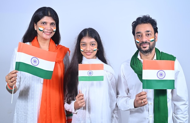 Indian family celebrating independence day of india