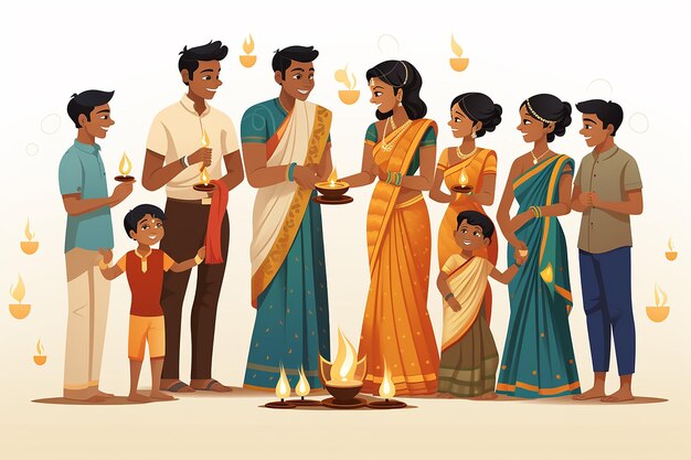 Photo indian family culture celebration cartoon illustration