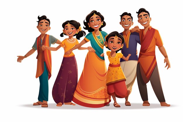 Photo indian family culture celebration cartoon illustration