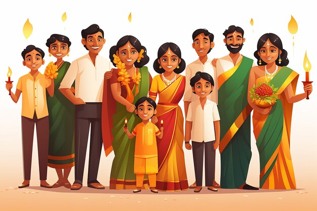 Photo indian family culture celebration cartoon illustration