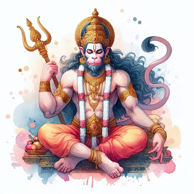 Photo indian famous god hanuman watercolor ai generated images